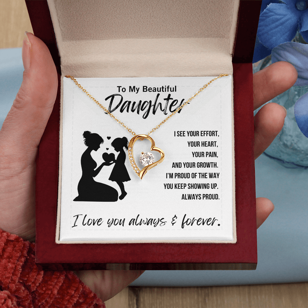 To My Daughter necklace with emotional message of support and love

