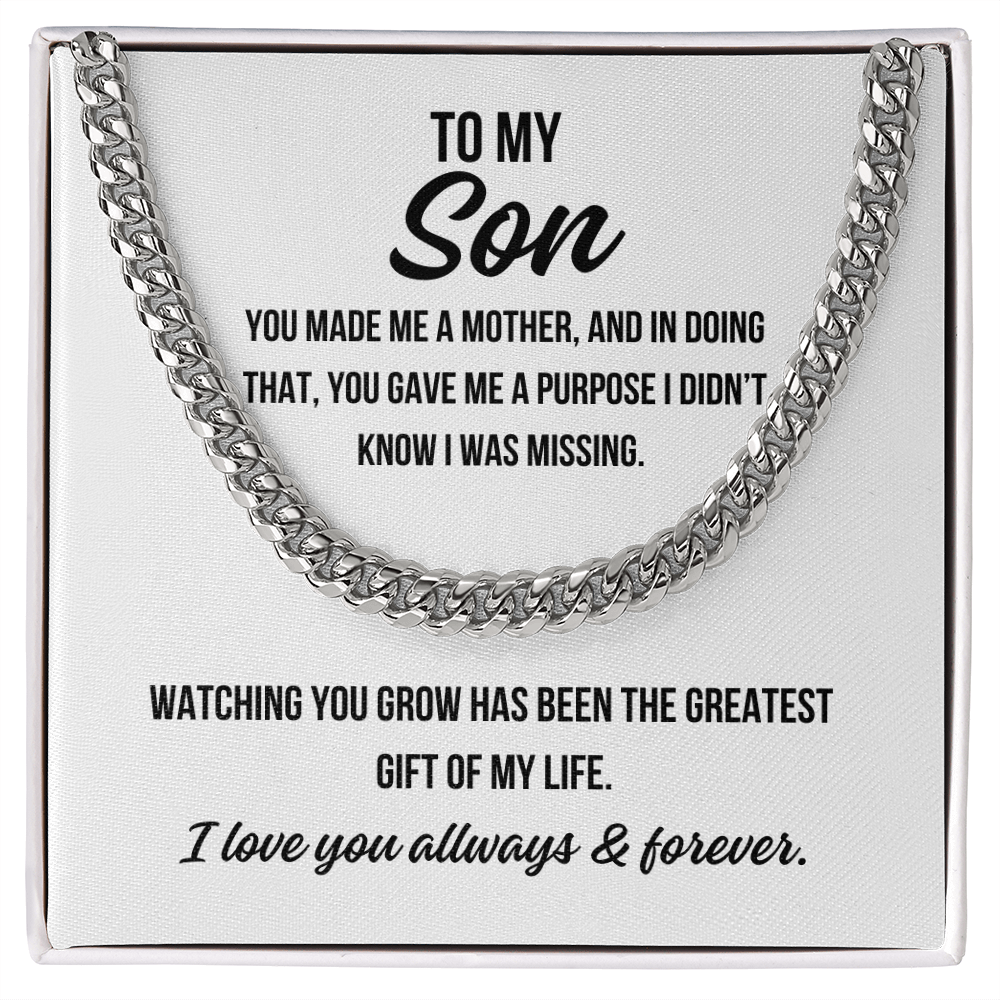 To My Son necklace gift from mom with heartfelt message card


