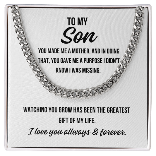 To My Son necklace gift from mom with heartfelt message card

