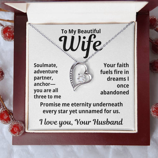 To My Beautiful Wife From Your Husband "Soulmate, Adventurer, Partner..." Forever Love Necklace