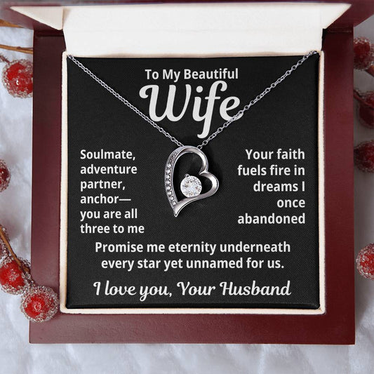 To My Beautiful Wife From Your Husband "Soulmate, Adventurer, Partner..." Forever Love Necklace