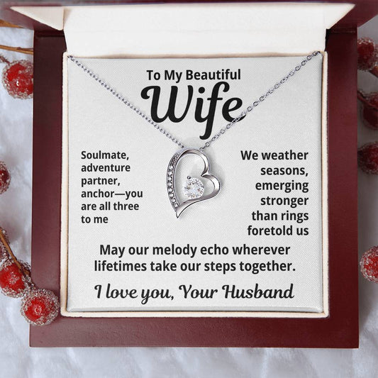 To My Beautiful Wife From Your Husband "Soulmate, Adventurer, Partner..." Forever Love Necklace