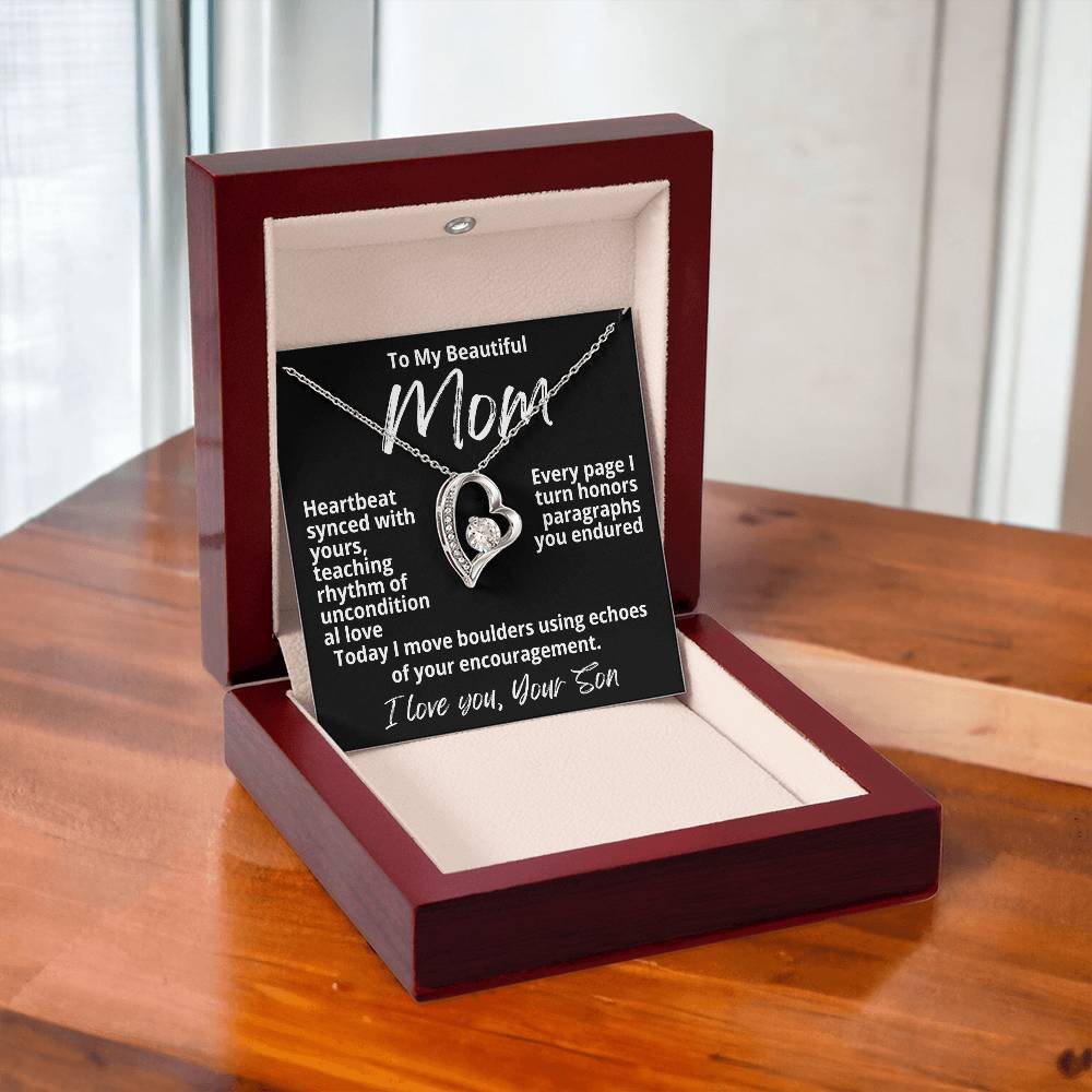 To My Beautiful Mom From Your Son "Heartbeat Synced With..." Forever Love Necklace