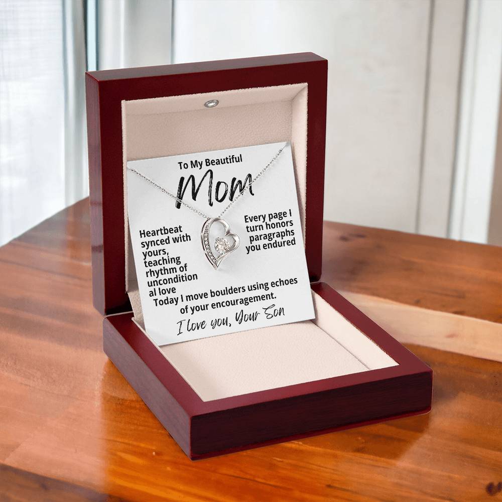 To My Beautiful Mom From Your Son "Heartbeat Synced With..." Forever Love Necklace