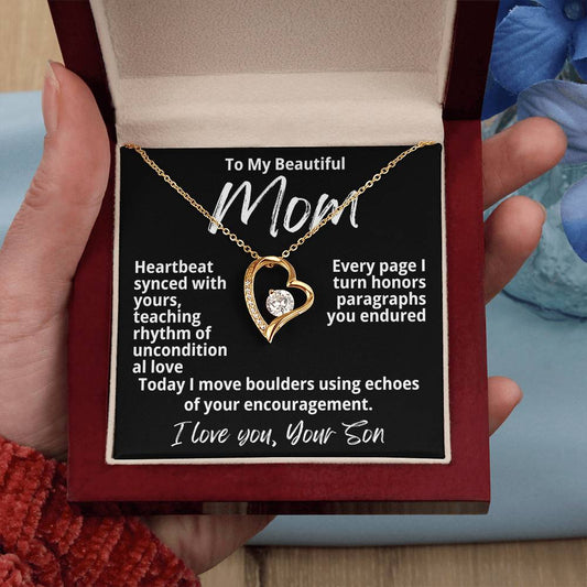 To My Beautiful Mom From Your Son "Heartbeat Synced With..." Forever Love Necklace