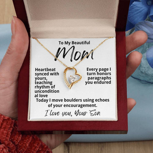 To My Beautiful Mom From Your Son "Heartbeat Synced With..." Forever Love Necklace