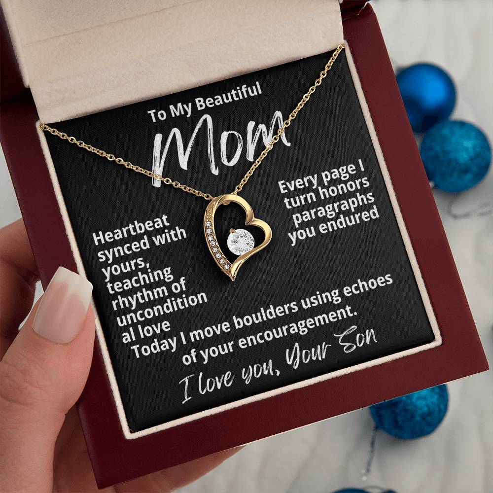 To My Beautiful Mom From Your Son "Heartbeat Synced With..." Forever Love Necklace