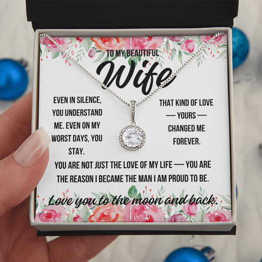 Romantic necklace gift for wife with heartfelt message from husband