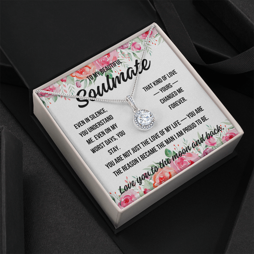 Necklace gift for soulmate with heartfelt message card from husband

