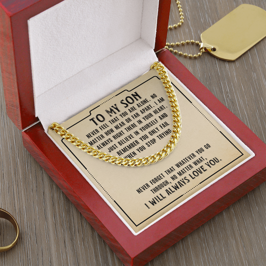 Cuban Link Chain for son with emotional message card

