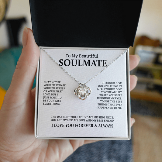 To My Soulmate – Love Knot Necklace Gift for Her | Romantic Jewelry with Heartfelt Message Card for Wife, Girlfriend, or Fiancée