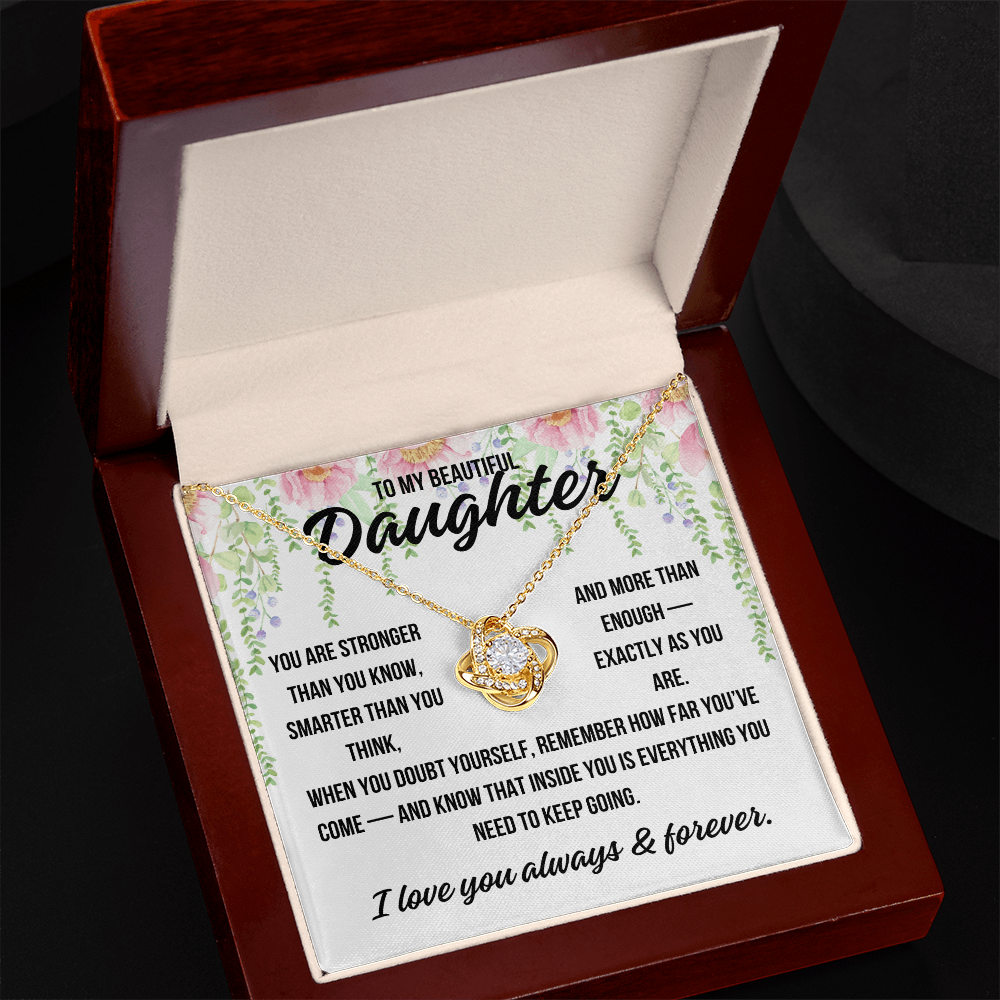 Meaningful keepsake for daughter’s journey – love knot jewelry

