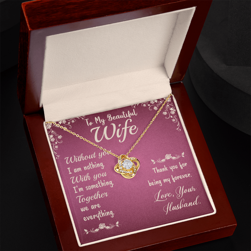 To My Beautiful Wife – Love Knot Necklace from Husband | Romantic Gift with Message of Forever Love & Gratitude