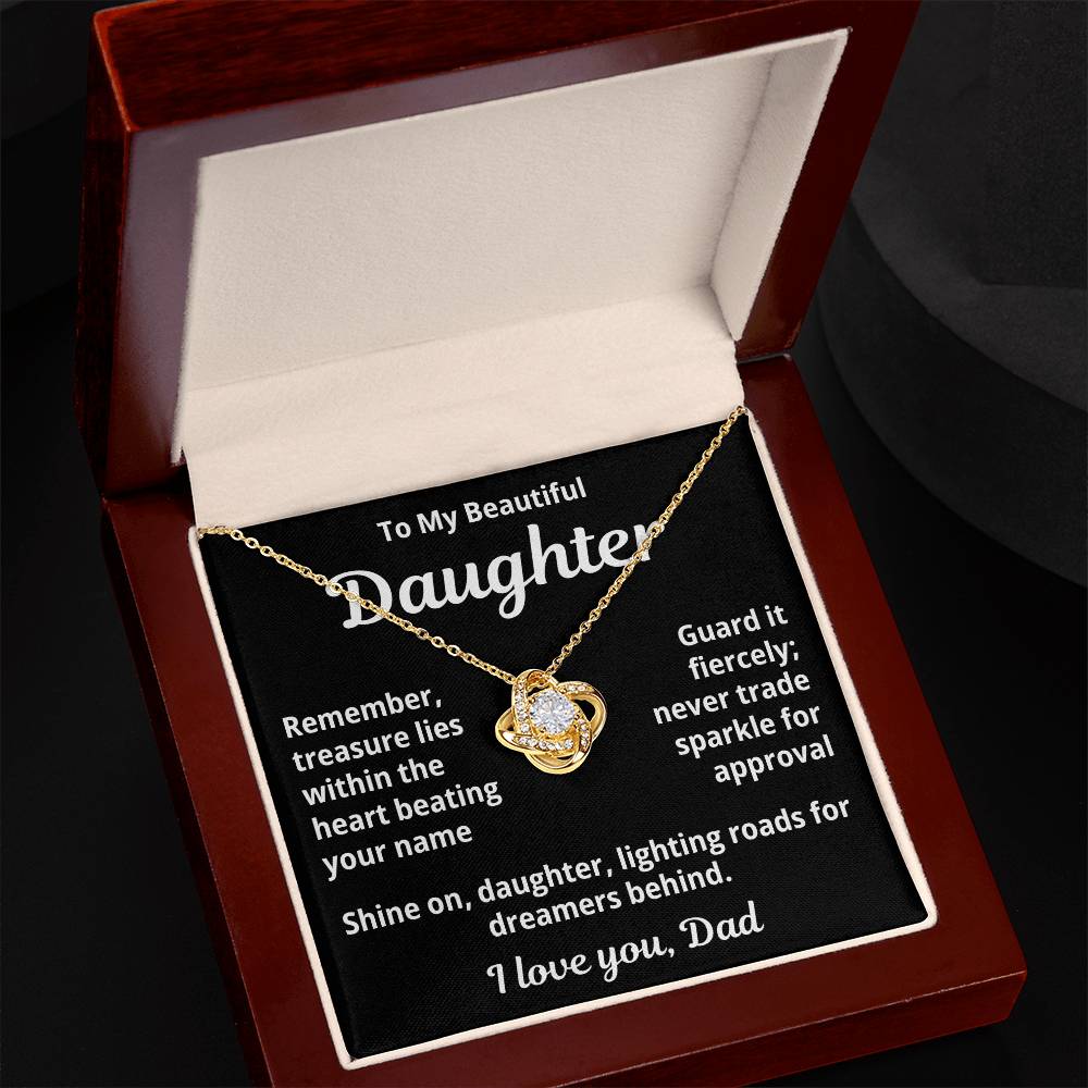 To My Beautiful Wife from Husband "Remember, treasure lies within...." Love Knot Necklace