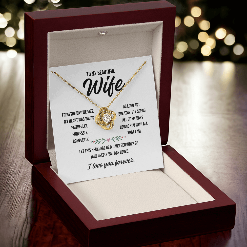 To My Wife – Love Knot Necklace Gift from Husband | Deeply Romantic Forever Love Message for Anniversary, Birthday, or Just Because