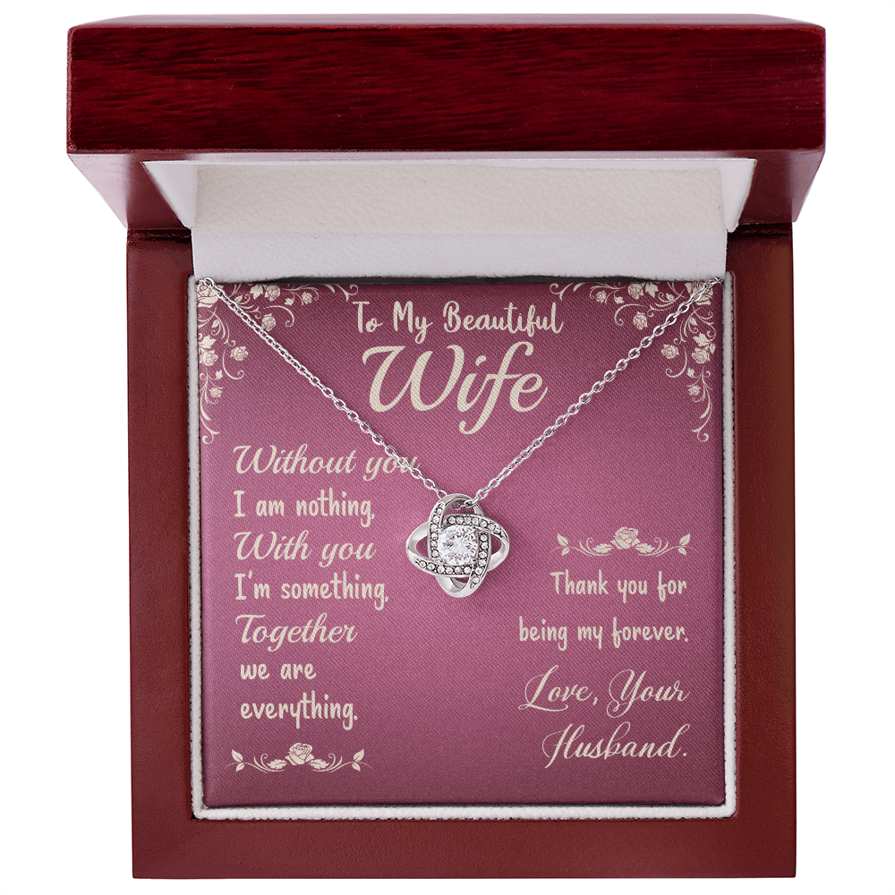 To My Beautiful Wife – Love Knot Necklace from Husband | Romantic Gift with Message of Forever Love & Gratitude