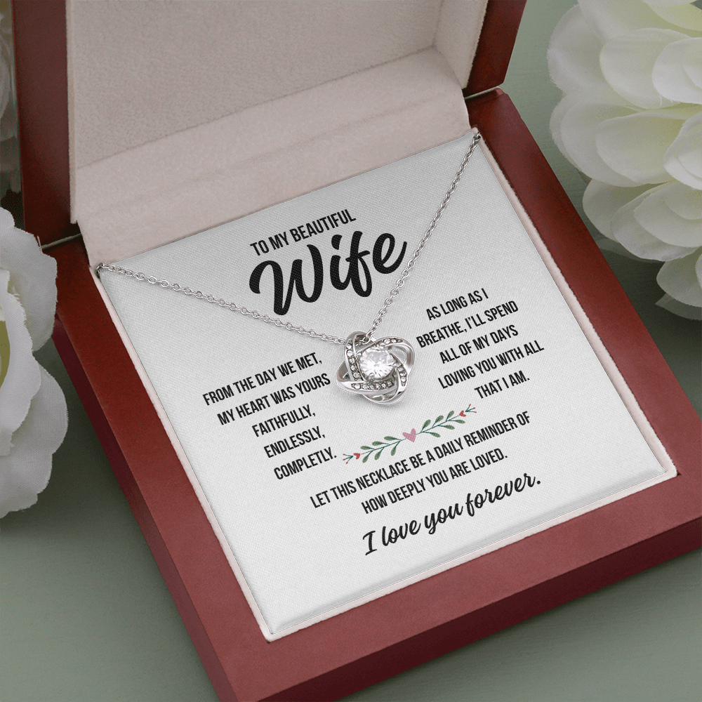 To My Wife – Love Knot Necklace Gift from Husband | Deeply Romantic Forever Love Message for Anniversary, Birthday, or Just Because
