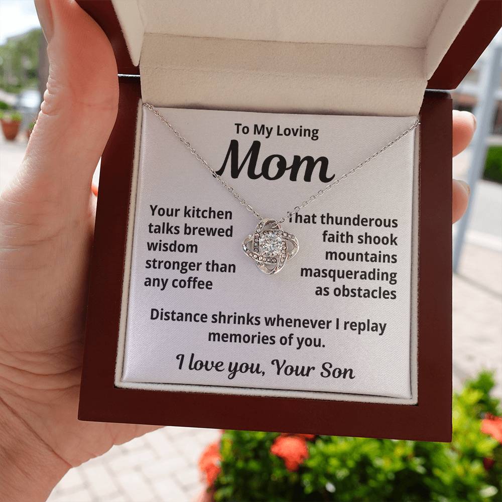 To My Loving Mom from Son "Your kitchen talks..." Love Knot Necklace