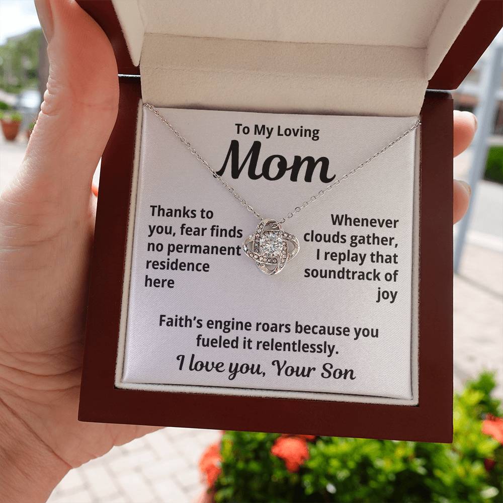 To My Loving Mom from Son "Thanks to you.." Love Knot Necklace