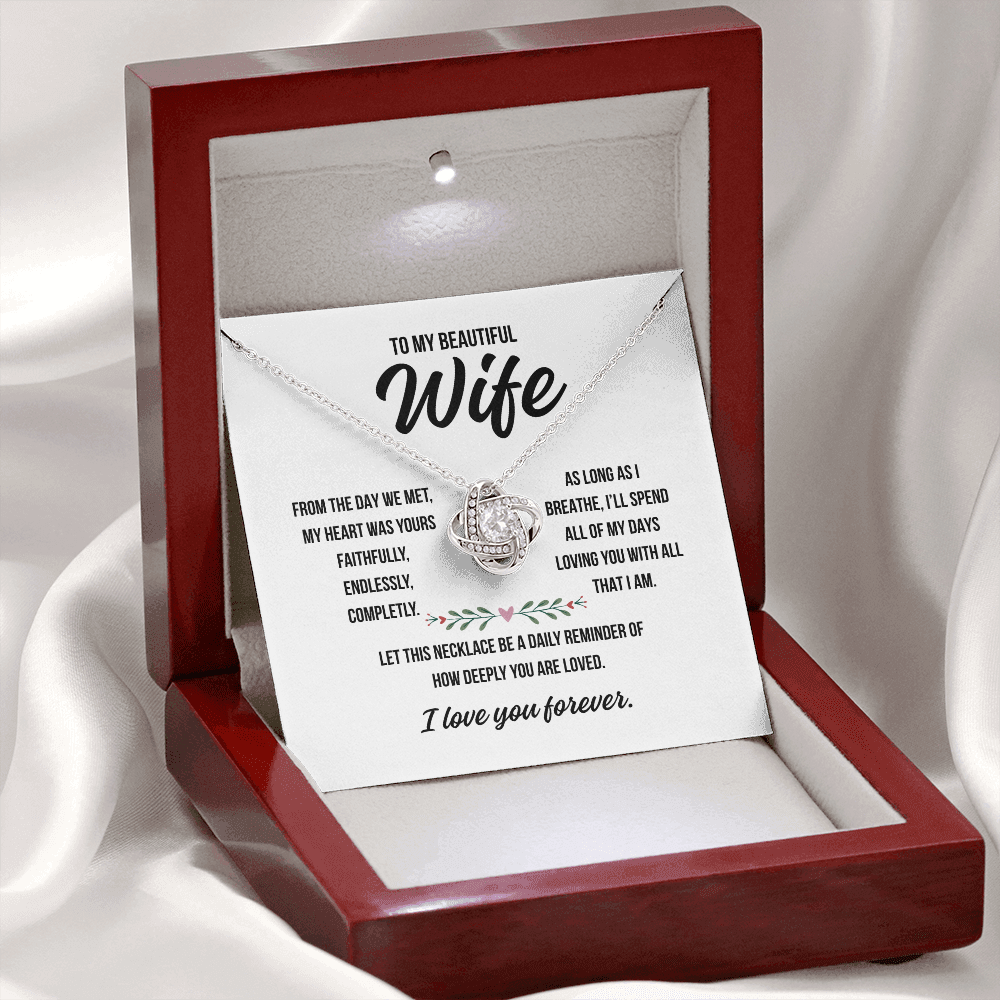 To My Wife – Love Knot Necklace Gift from Husband | Deeply Romantic Forever Love Message for Anniversary, Birthday, or Just Because