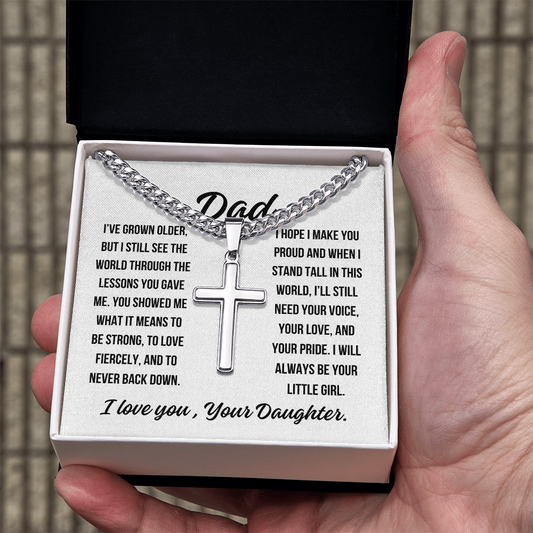 Cuban Link Chain with Artisan Cross gift for dad