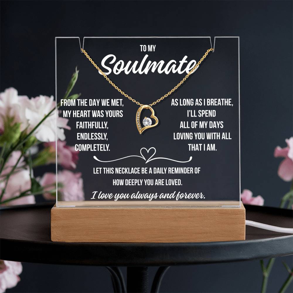 To My Soulmate  " From the day we met..."– Acrylic Plaque with Necklace Gift | Deeply Romantic Forever Love Message for Anniversary, Birthday, or Just Because