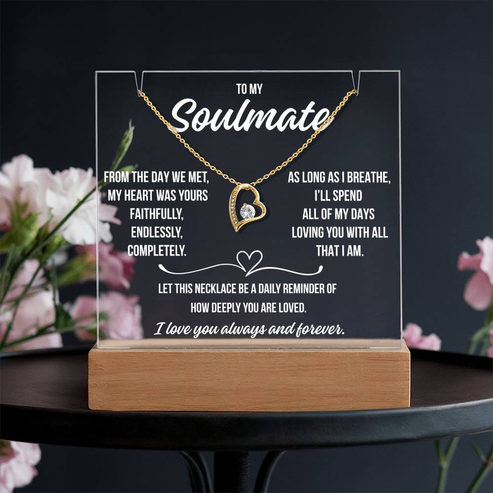To My Soulmate  " From the day we met..."– Acrylic Plaque with Necklace Gift | Deeply Romantic Forever Love Message for Anniversary, Birthday, or Just Because