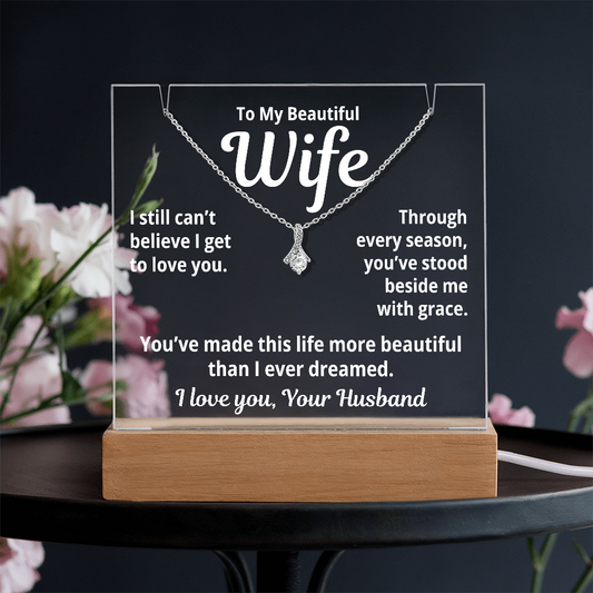 To My Beautiful Wife from Husband "You are the best..." – Alluring Beauty Necklace with Acrylic Message Card – Romantic Anniversary or Birthday Gift