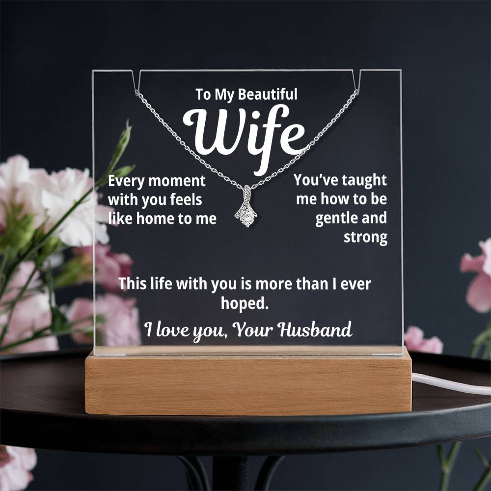 To My Beautiful Wife from Husband "Every moment with you..." – Alluring Beauty Necklace with Acrylic Message Card – Romantic Anniversary or Birthday Gift