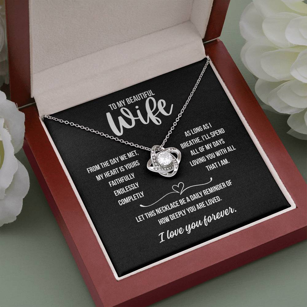 Romantic message card with Love Knot Necklace for wife