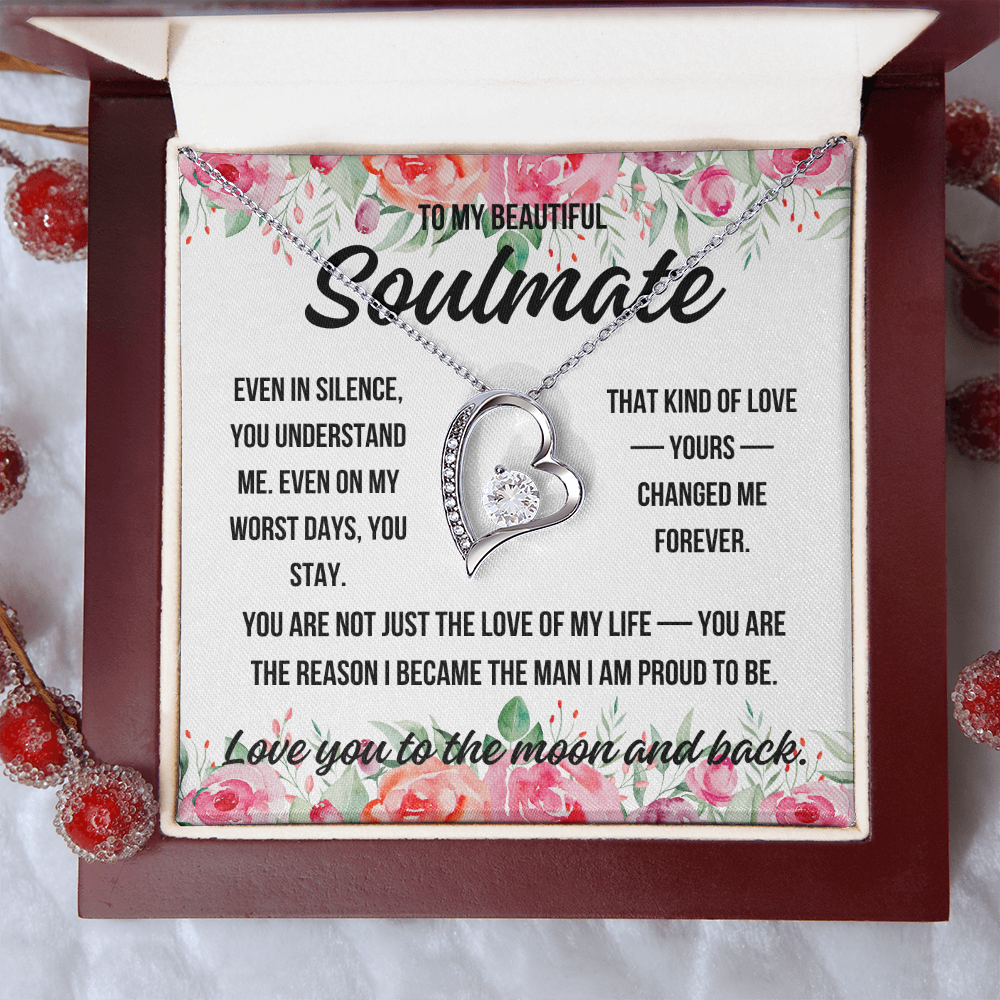 Necklace gift for soulmate with heartfelt message card from husband

