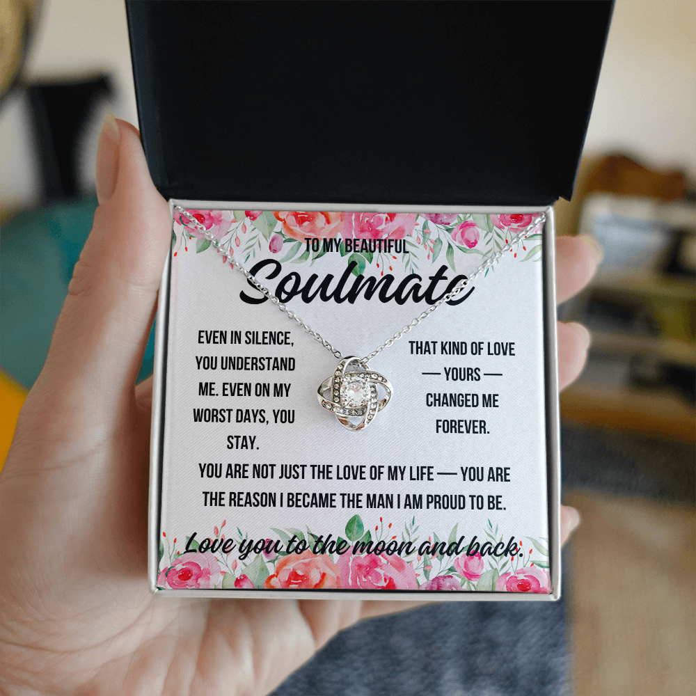Necklace gift for soulmate with heartfelt message card from husband

