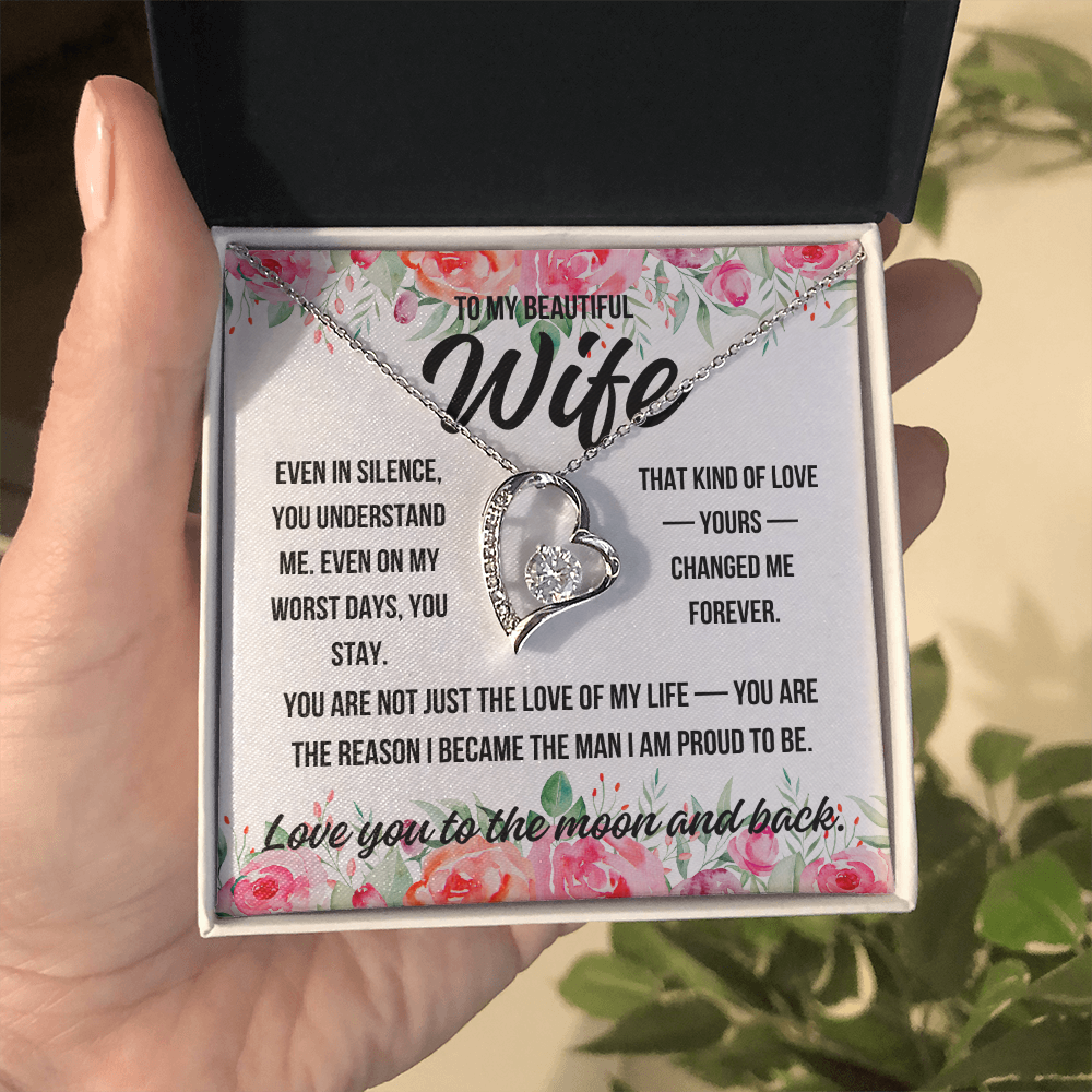 Romantic necklace gift for wife with heartfelt message from husband

